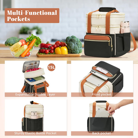 Holuxer lunch bag side pockets for quick access and organization.