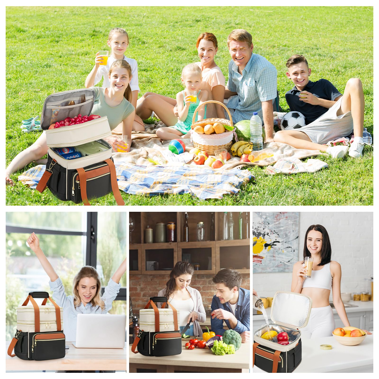 Holuxer insulated lunch bag in Coffee Black for work, picnics, and outdoors.