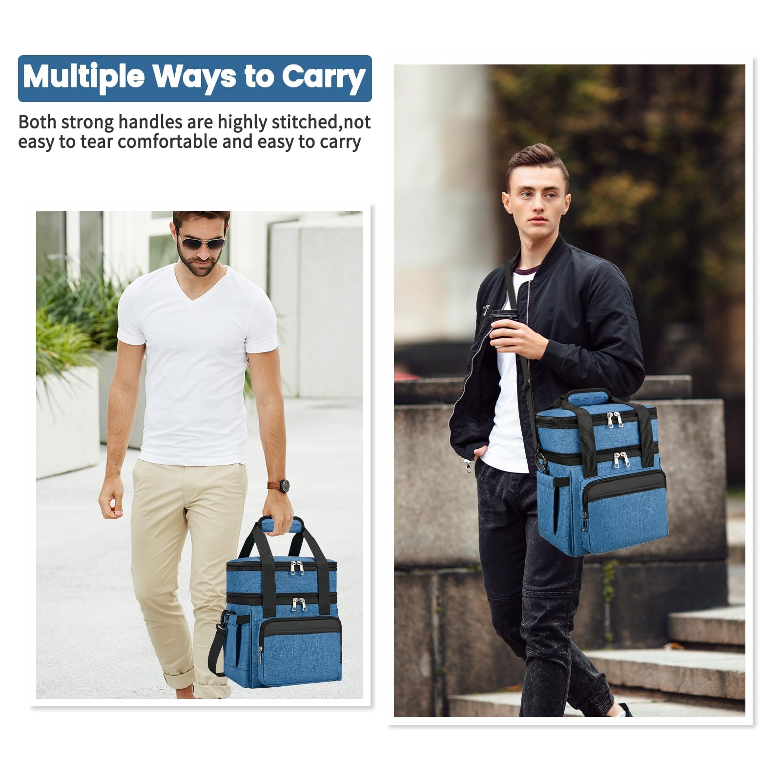 Holuxer lunch bag expandable upper compartment for extra space and flexible packing