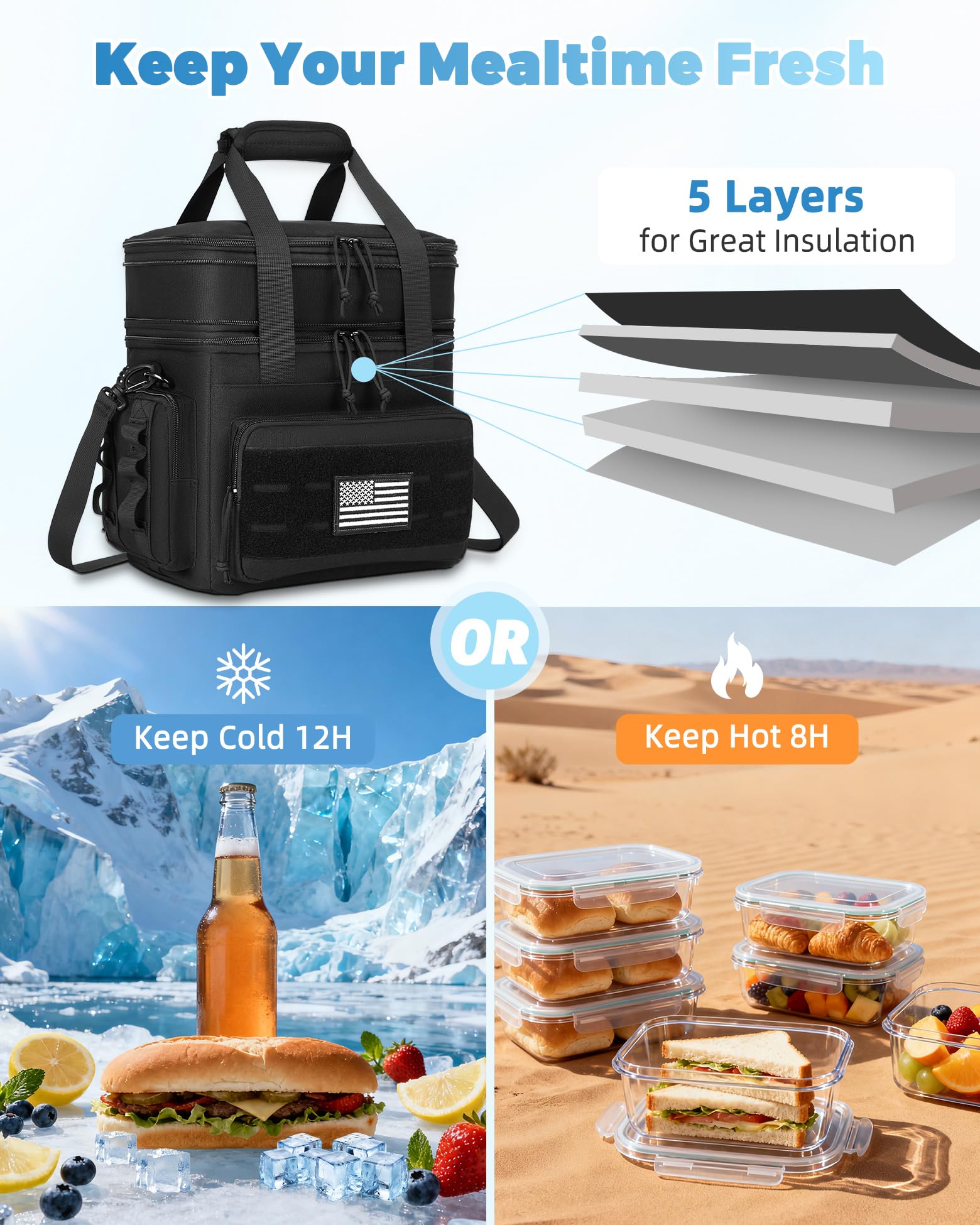 Holuxer lunch bag insulation liner keeps food fresh and temperature steady