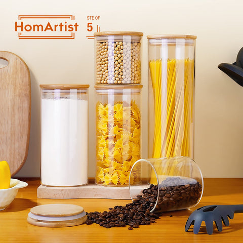 HomArtist 27oz glass jar with bamboo lid, compact storage for staples