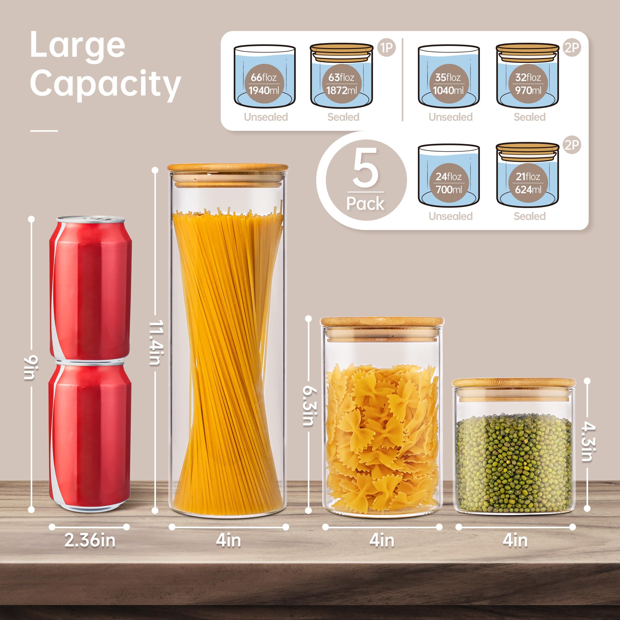 HomArtist 32oz glass jar with bamboo lid demonstrates airtight storage for flour or oats.