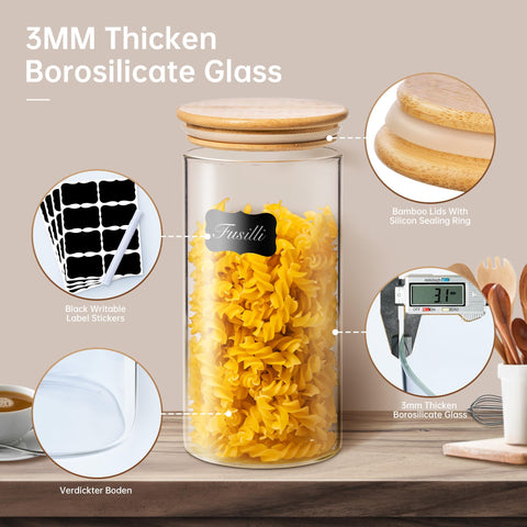HomArtist 32oz glass jar with bamboo lid, multiple jars for pantry organization.