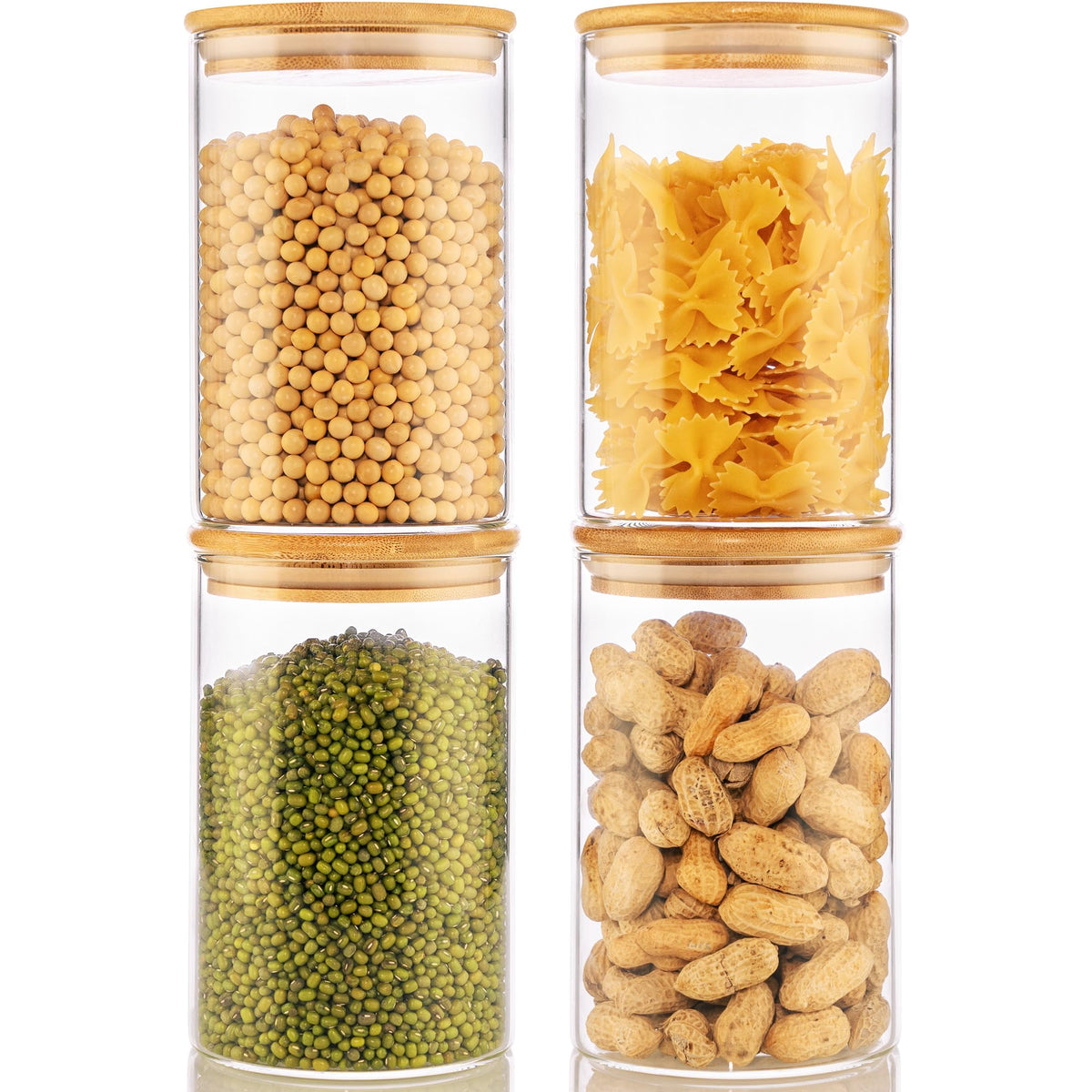 HomArtist 32oz glass jar with bamboo lid stores pantry ingredients with visible contents.