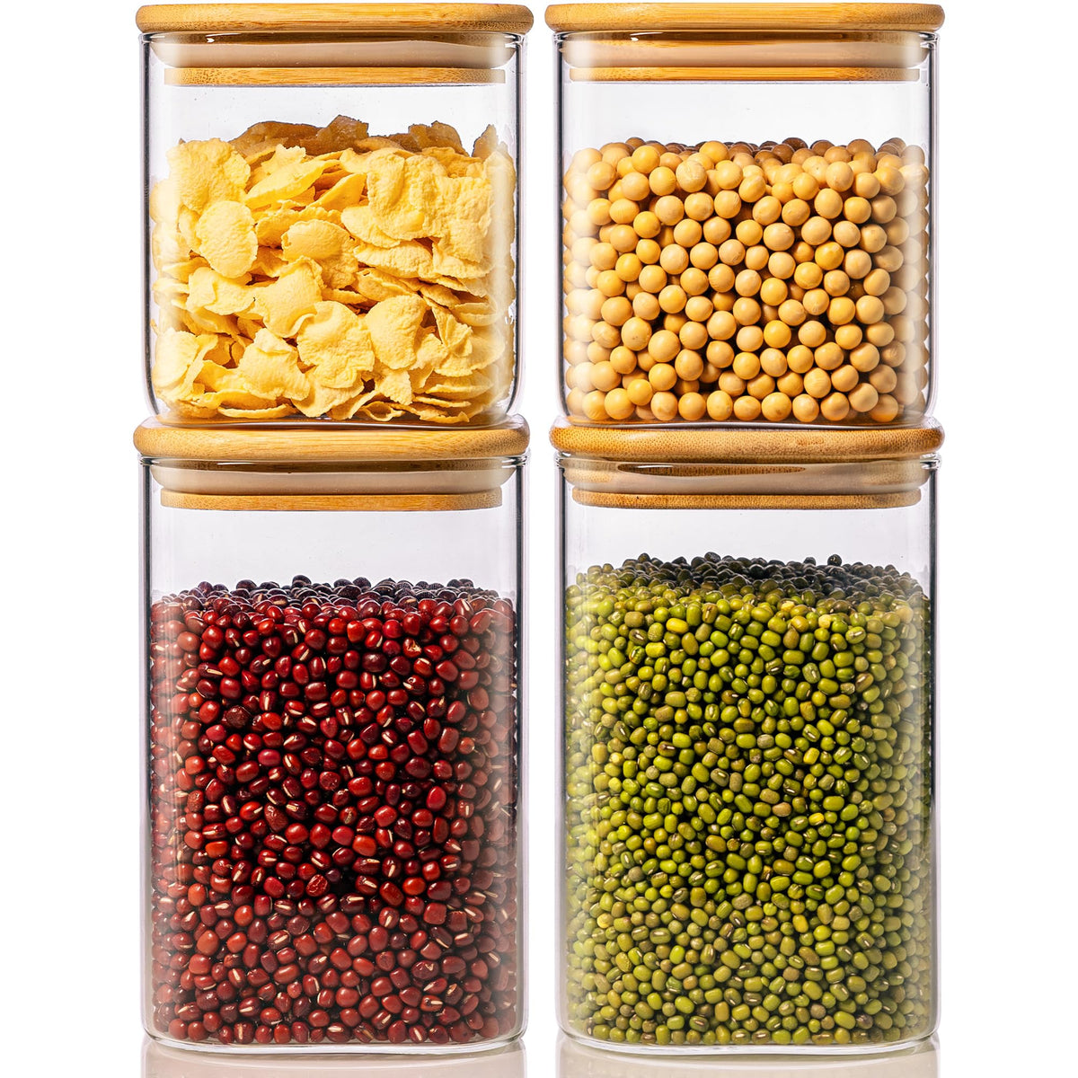 HomArtist 42oz square glass jar with bamboo lid for easy cereal visibility