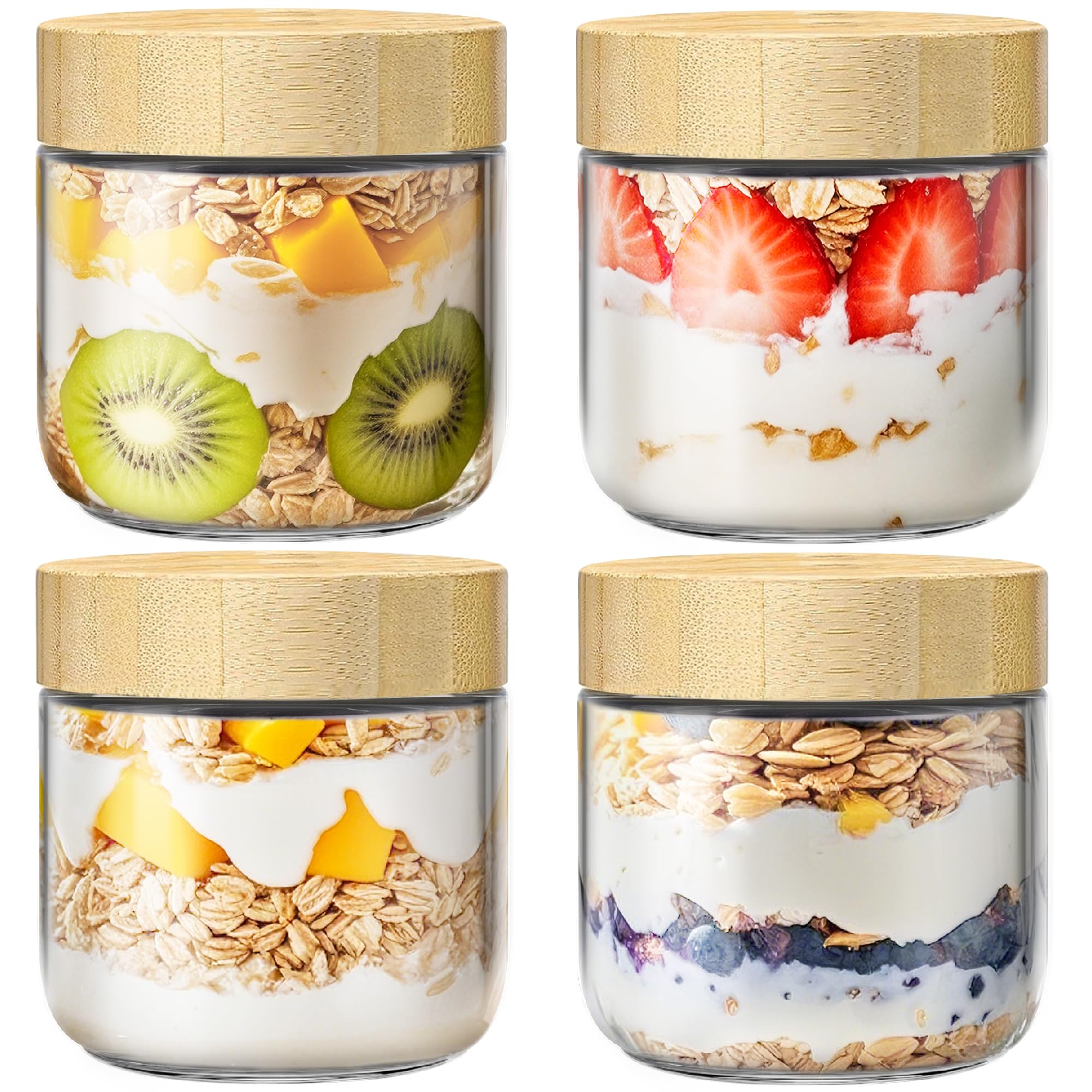 HomArtist 4 pack overnight oats jars with bamboo lids for easy meal prep