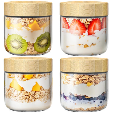 HomArtist 4 pack overnight oats jars with bamboo lids for easy meal prep