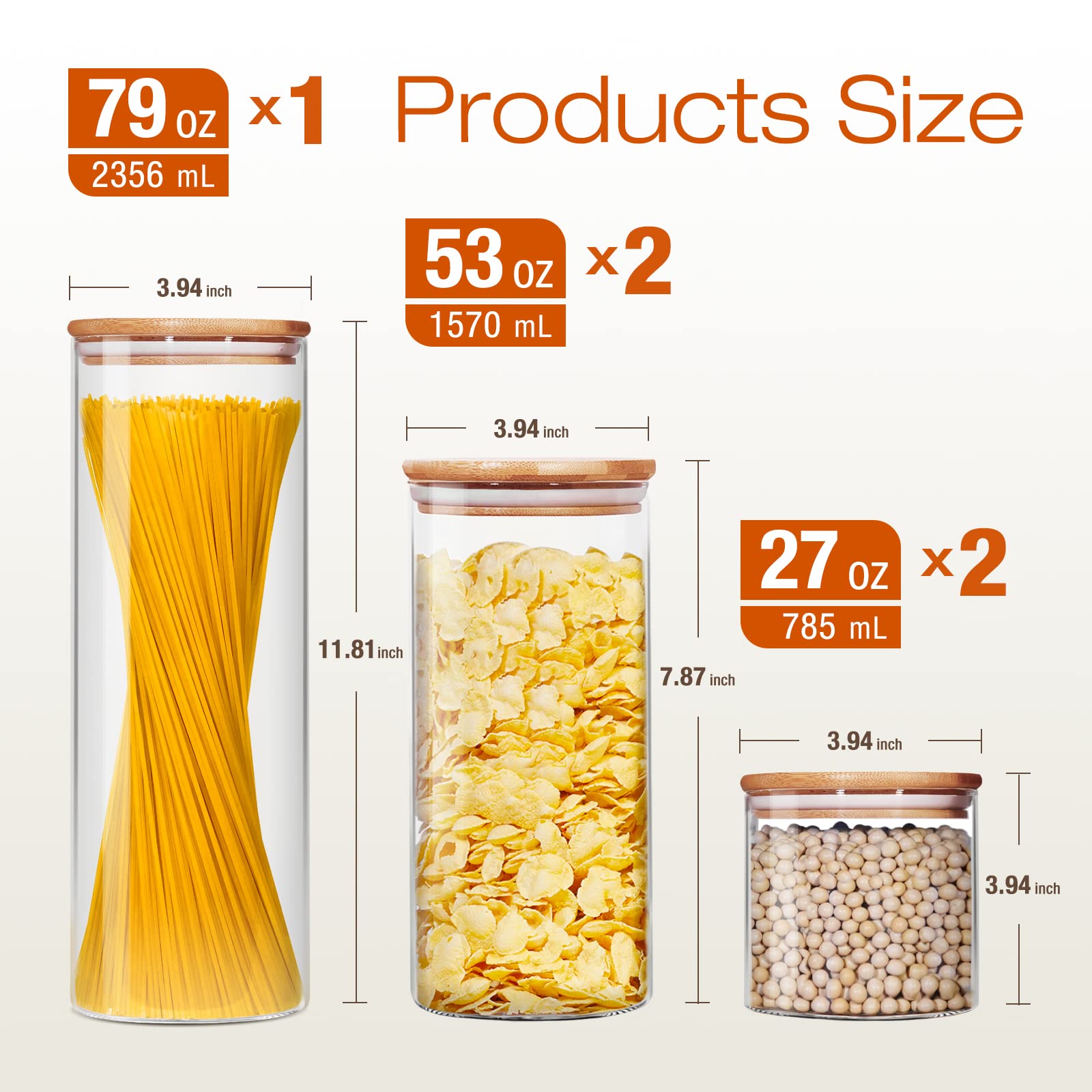 HomArtist 53oz glass jar with bamboo lid, wide mouth for easy refills