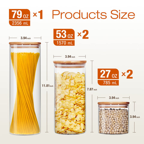 HomArtist 53oz glass jar with bamboo lid, wide mouth for easy refills