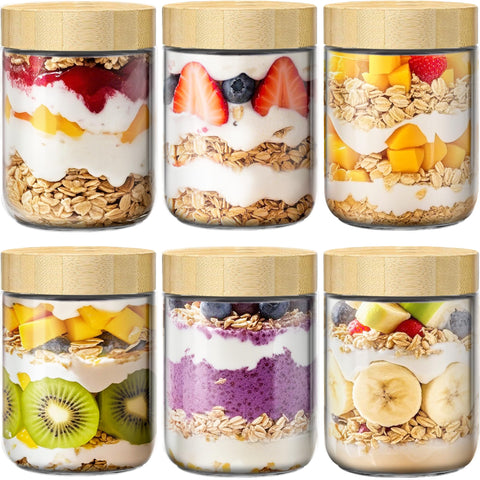 HomArtist 6-pack overnight oats containers with bamboo lids for easy meal prep