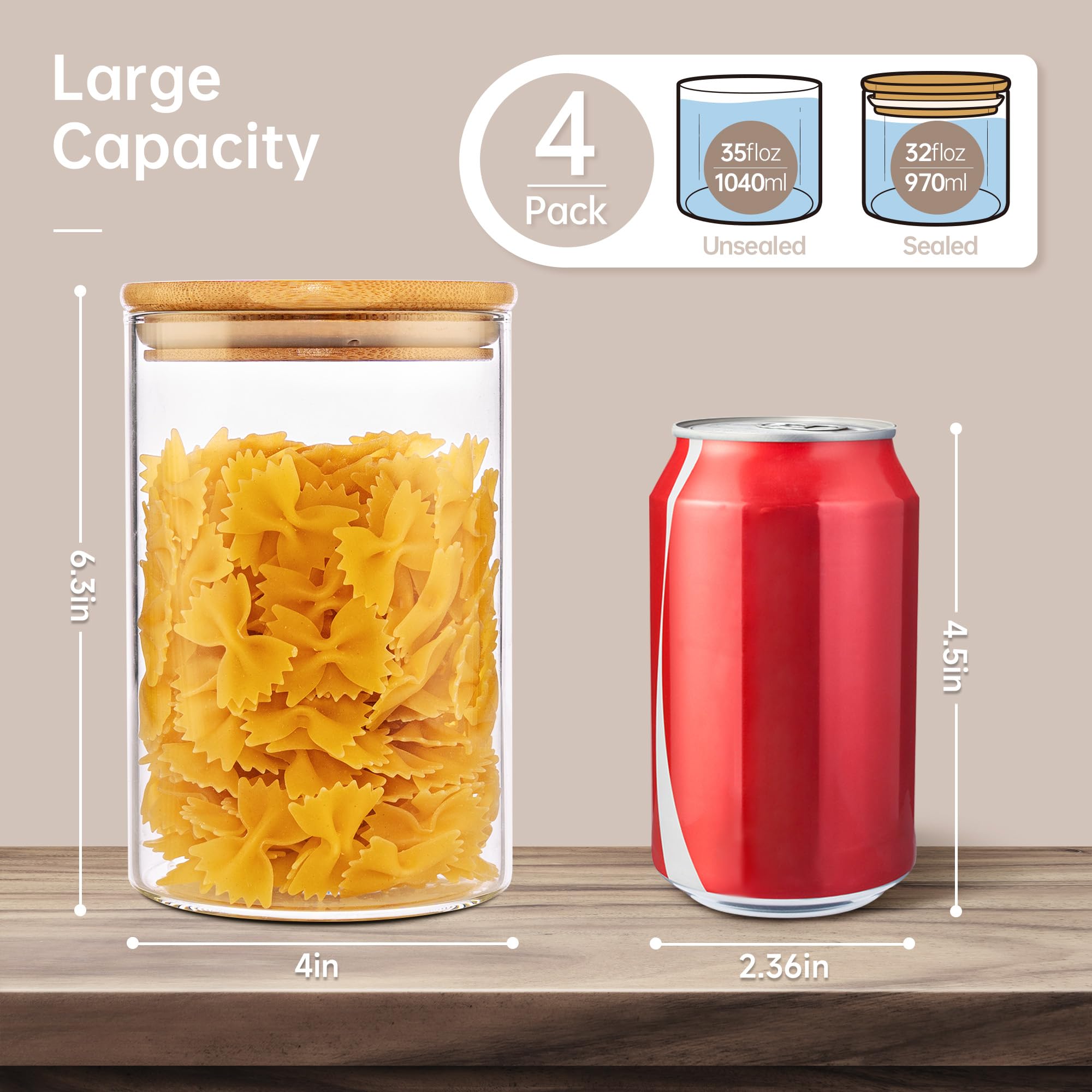 HomArtist airtight bamboo lid preserves dry goods while keeping pantry fresh.