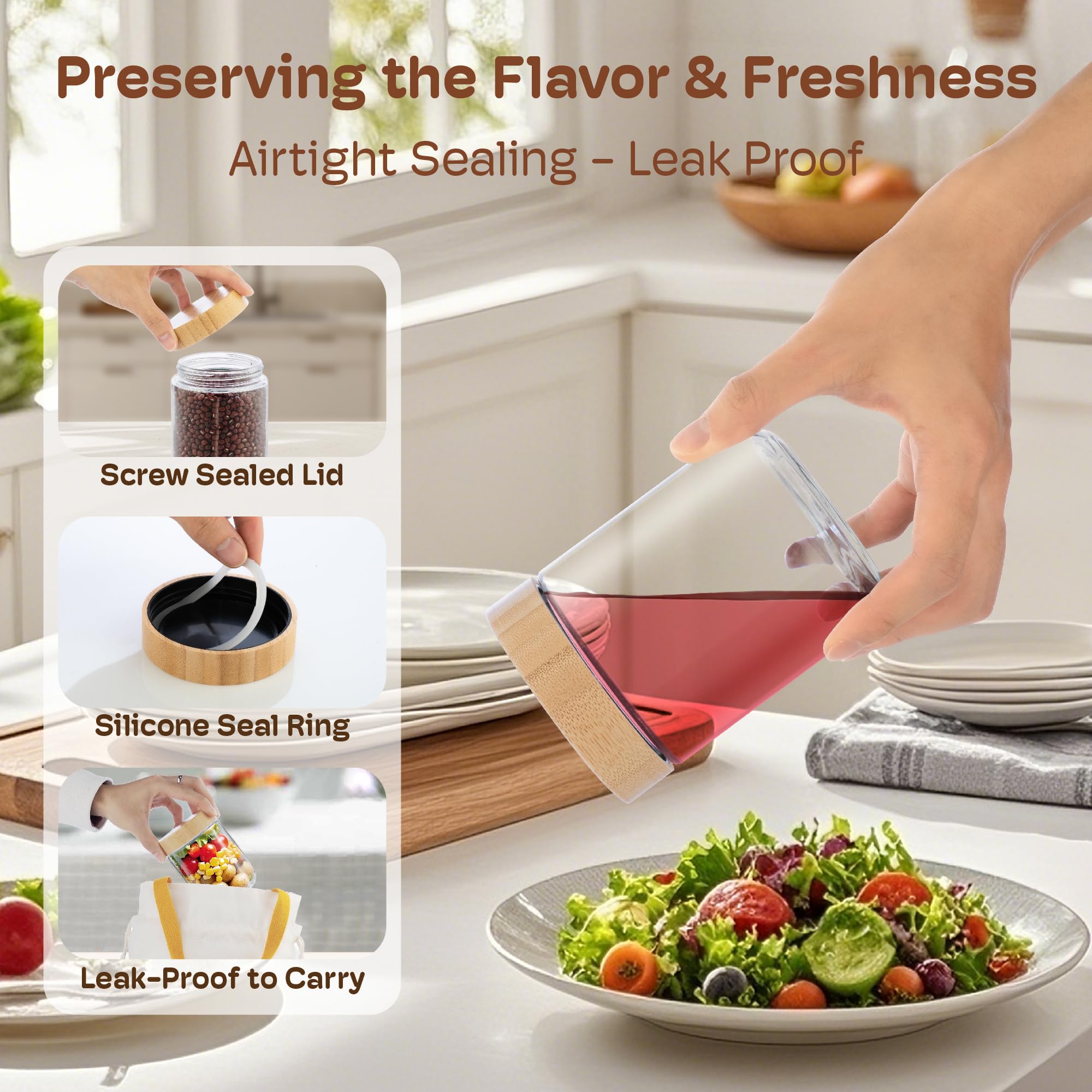 HomArtist wide-mouth jar makes salad prep and toppings easy to fill.