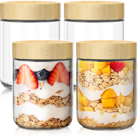 HomArtist glass jar with bamboo lid for overnight oats, crystal-clear and easy to portion.