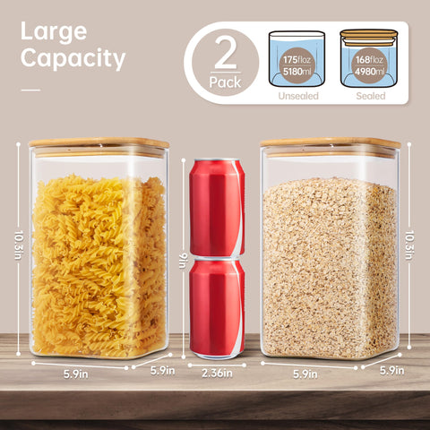 HomArtist two-pack glass jars with bamboo lids keep flour and sugar fresh.