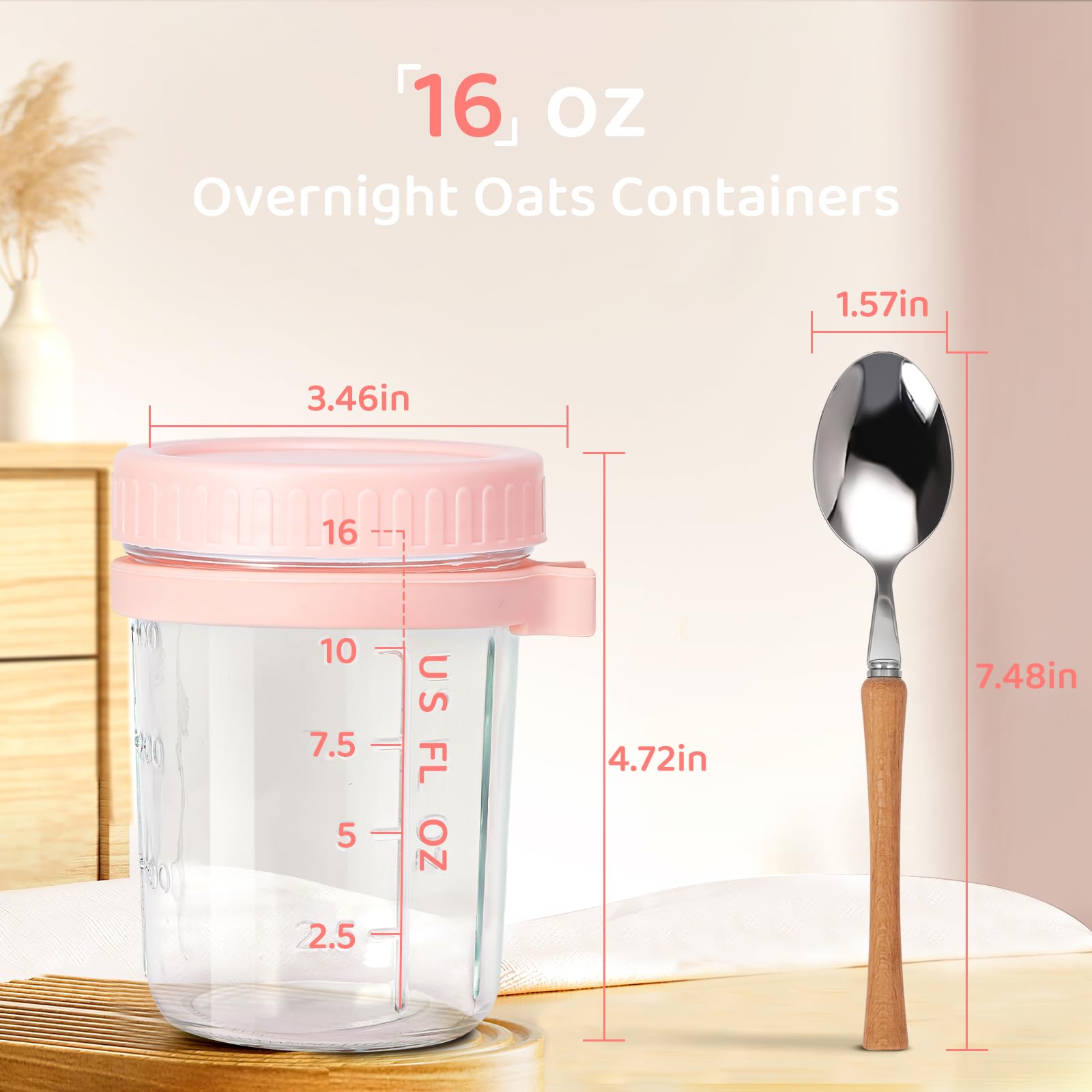 HomArtist wide-mouth mason jar 16oz in pink, easy filling with fruit and yogurt.
