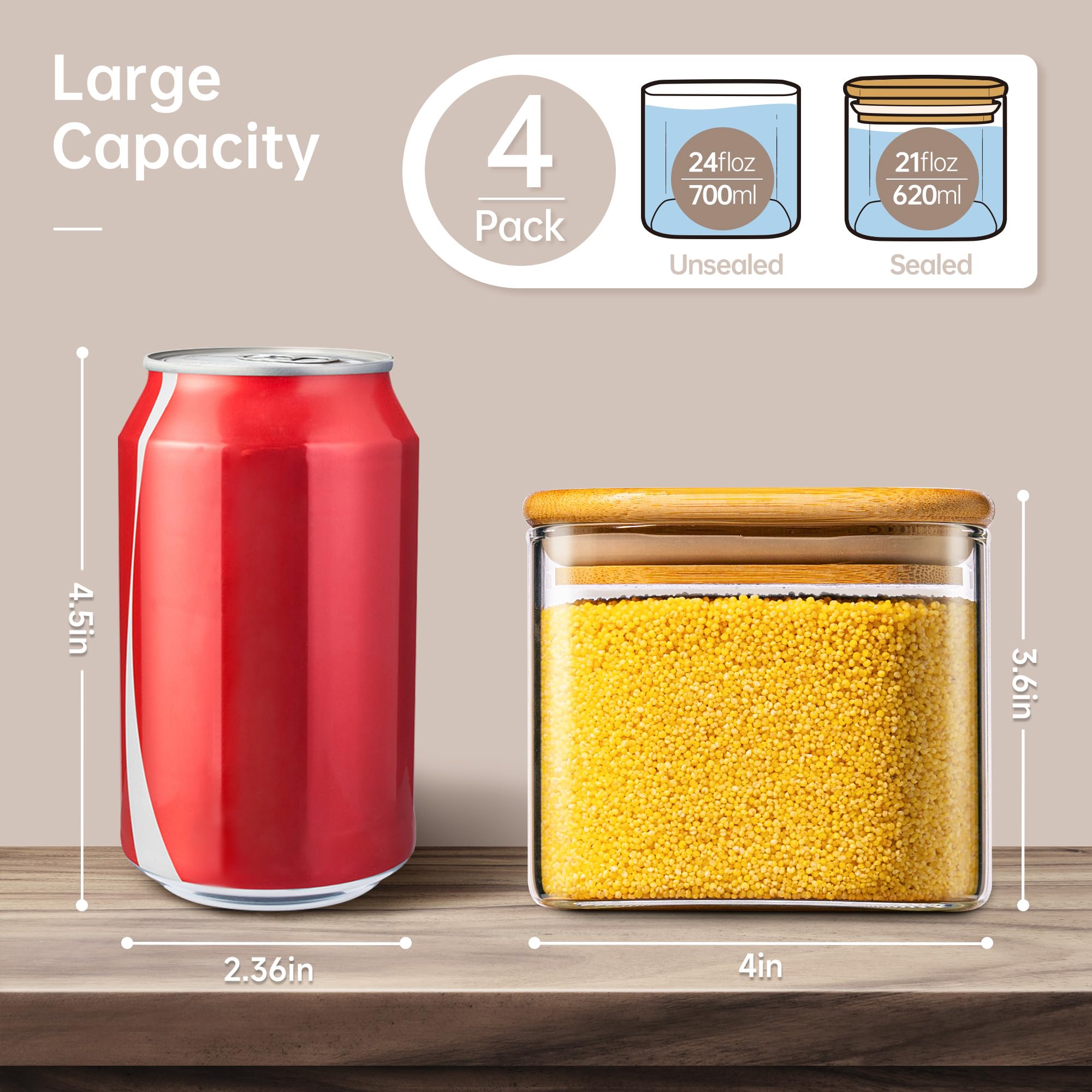 HomArtist square jar with wide mouth for easy filling and retrieval
