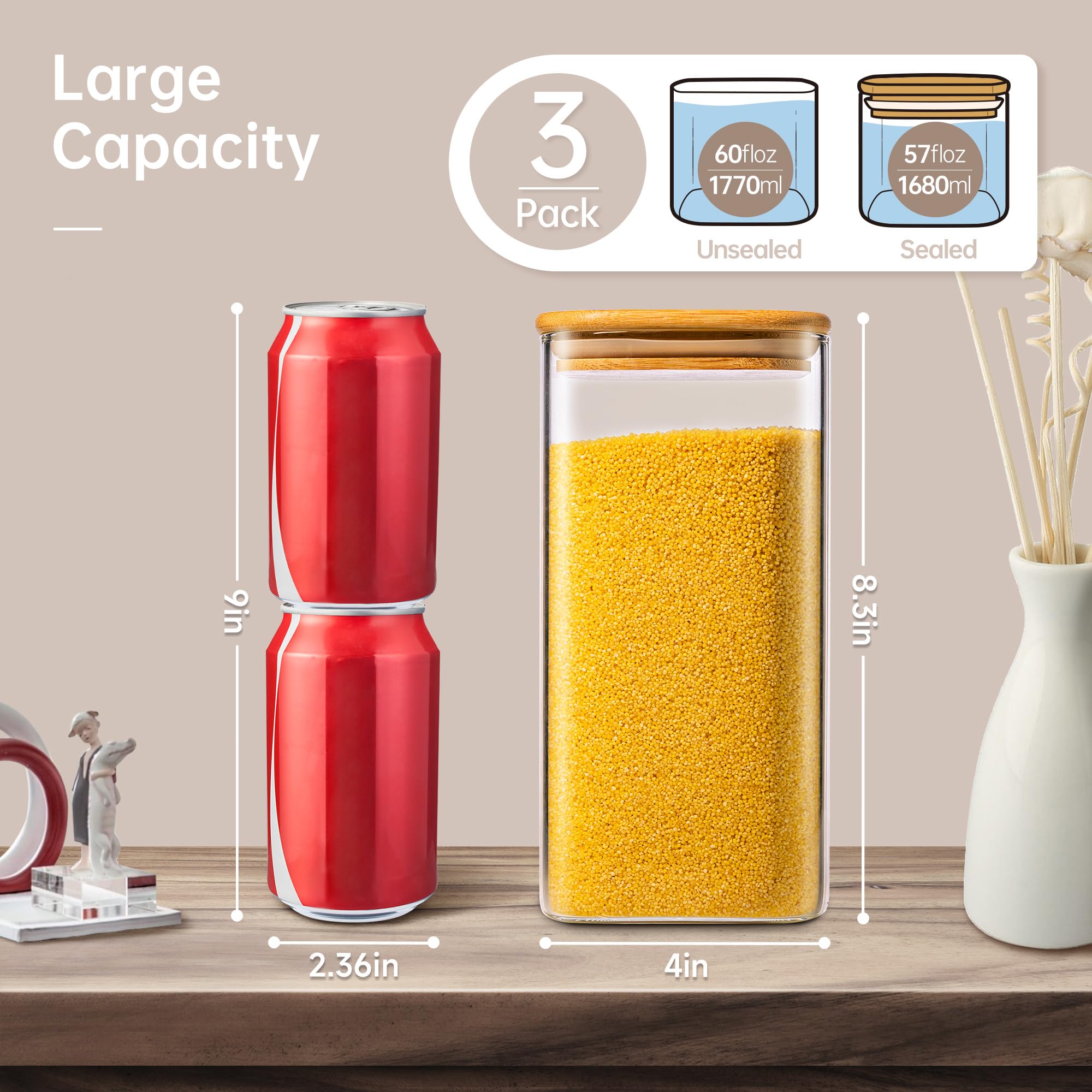 HomArtist wide-mouth square jar open for easy refilling and scooping