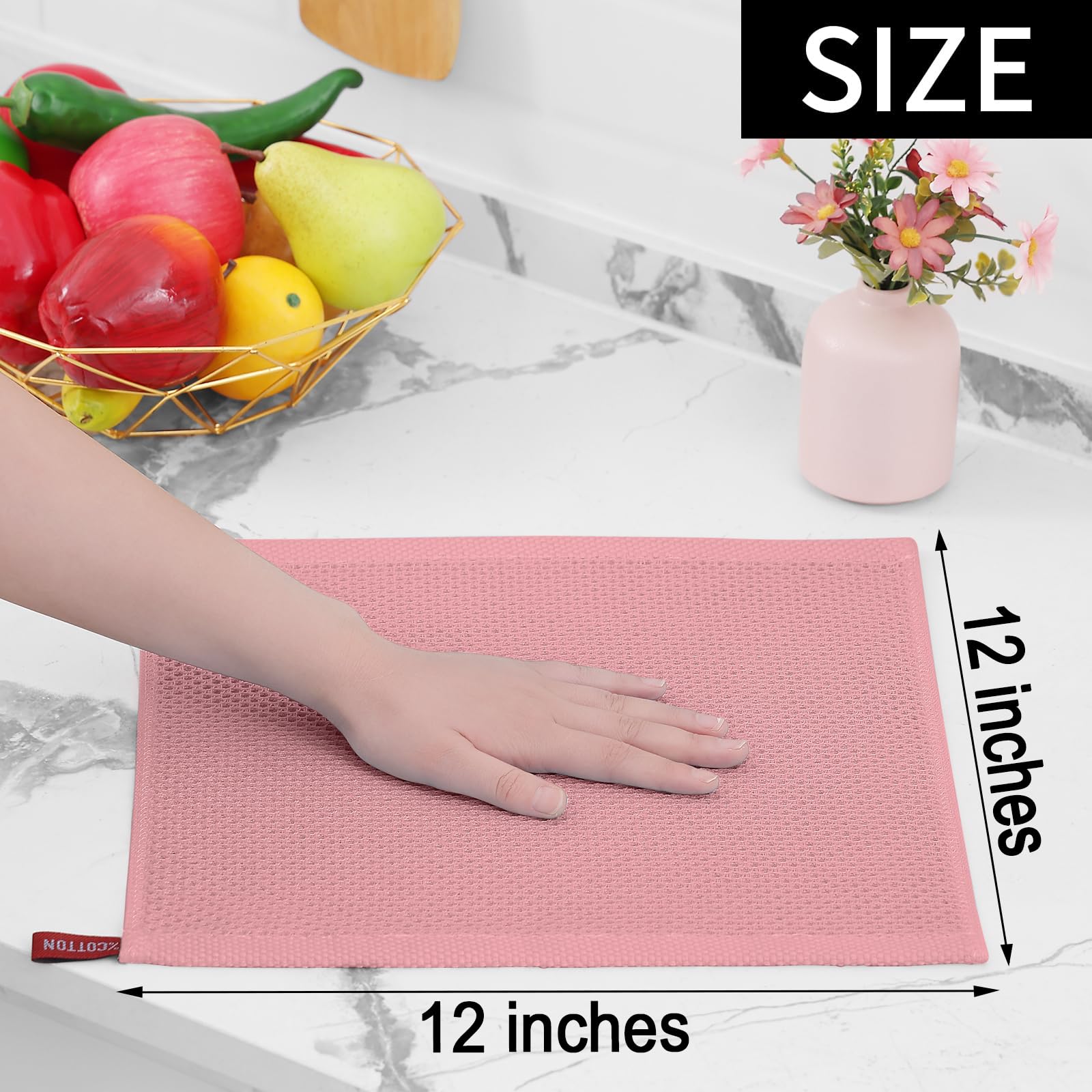 12x12 inch size shown as ideal for counter drying and utensil wipes