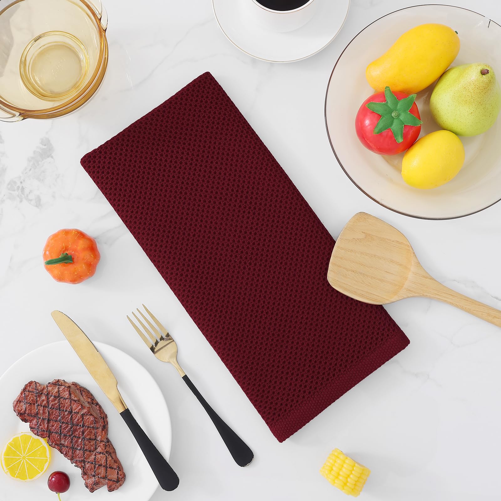Homaxy 4-pack burgundy dish towels pack ready for use and gifting
