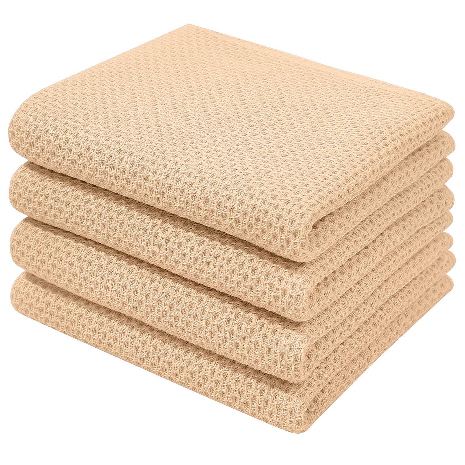 Homaxy apricot 100% cotton dish towels folded for easy storage and cozy kitchen decor.