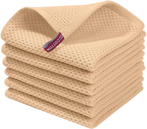 Homaxy apricot waffle weave dish cloths for fast drying and gentle contact with cookware.
