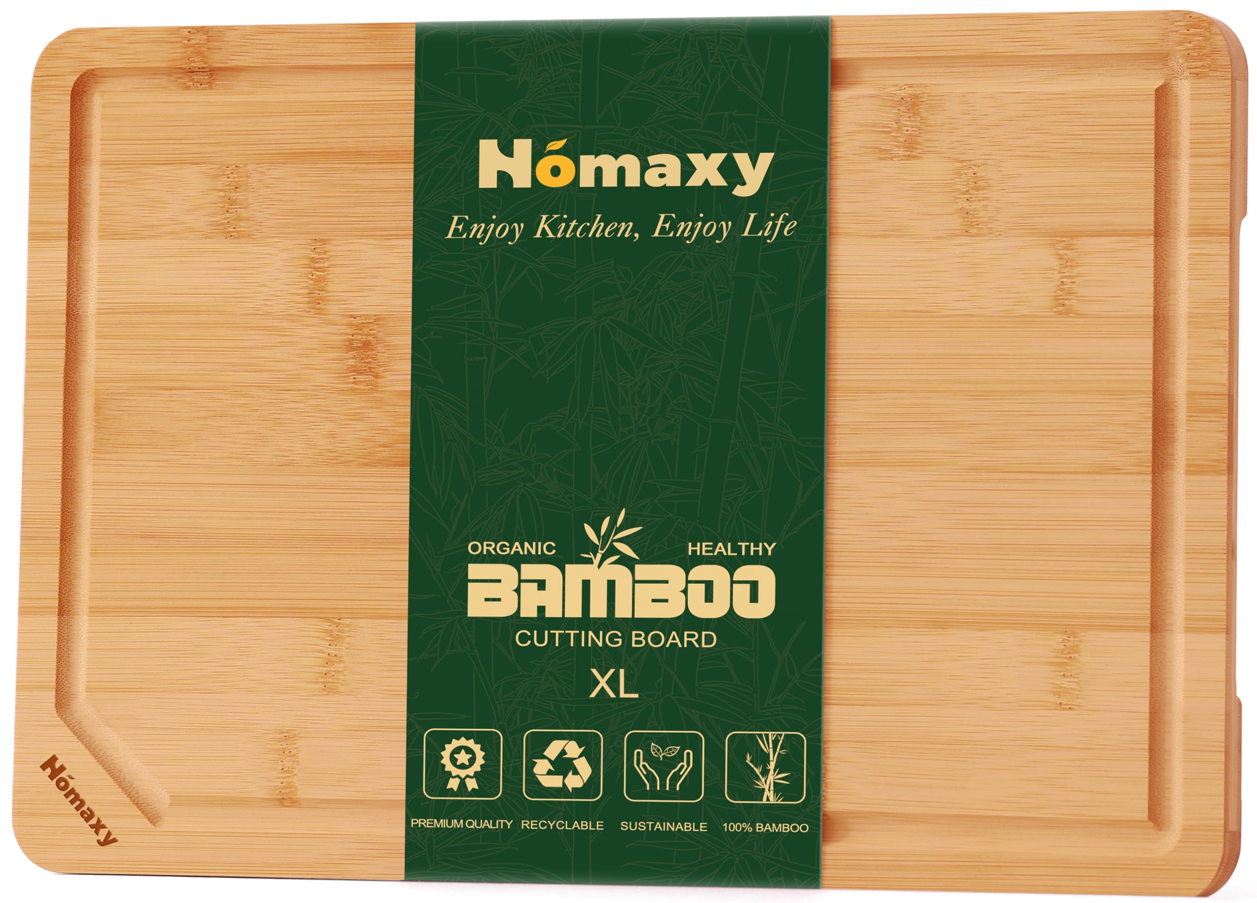 Homaxy bamboo cutting board 18x12 top view for spacious prep area