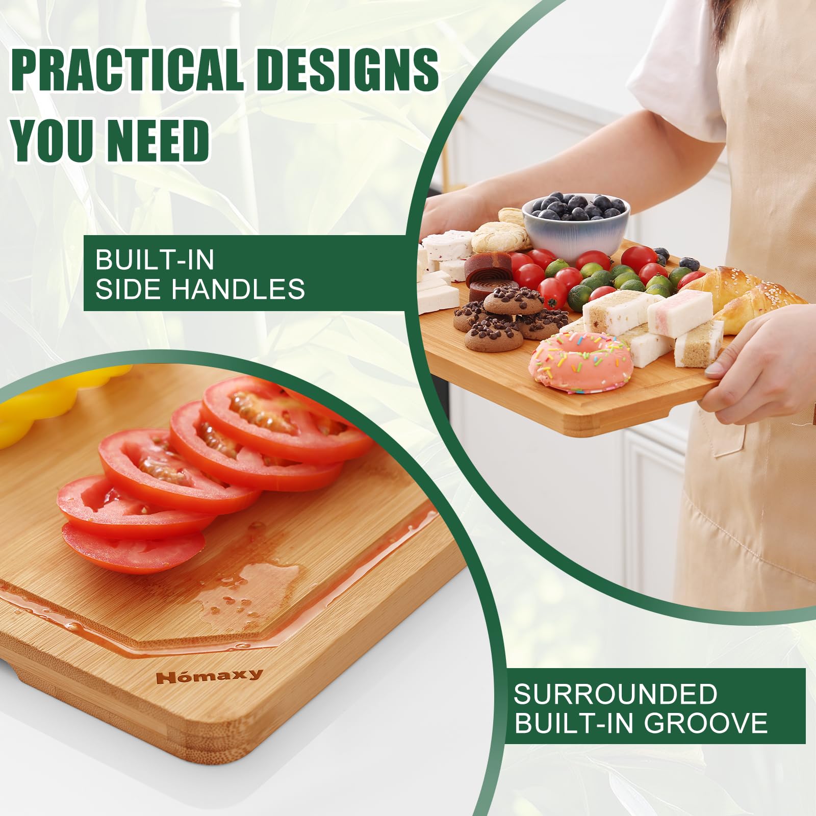 Homaxy bamboo cutting board knife-safe surface during chopping