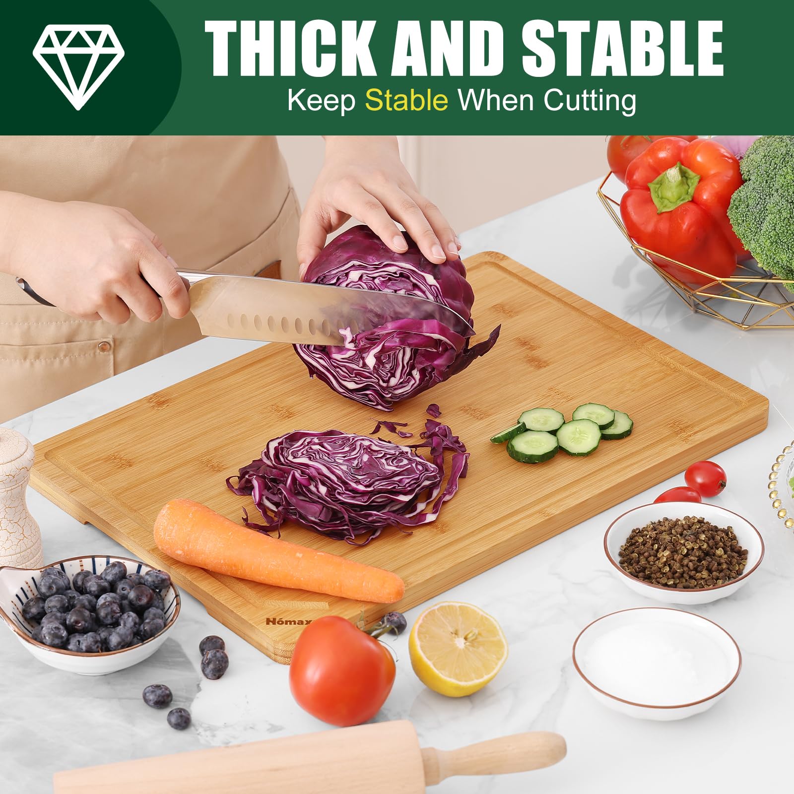 Homaxy bamboo cutting board smooth flat surface protects knives