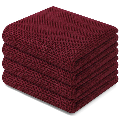 Homaxy burgundy dish towels front view showing soft cotton and absorbent weave