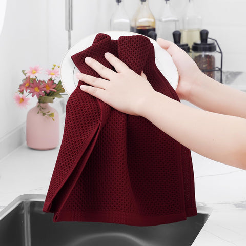 Homaxy burgundy dish towels kitchen use drying demonstrates quick-dry performance