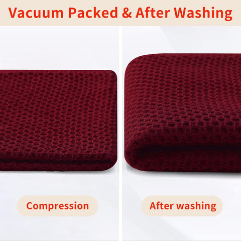 Homaxy burgundy dish towels care-label closeup with washing instructions