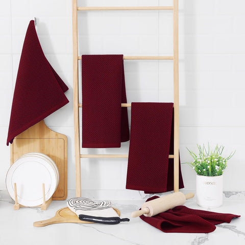 Homaxy burgundy dish towels quick-dry in action during post-dinner cleanup