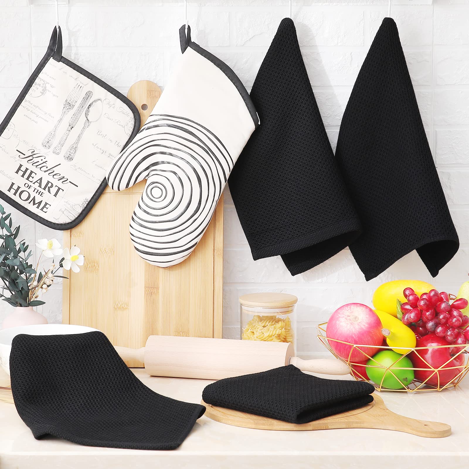 Homaxy cotton kitchen dishcloths in black stay soft with washing.