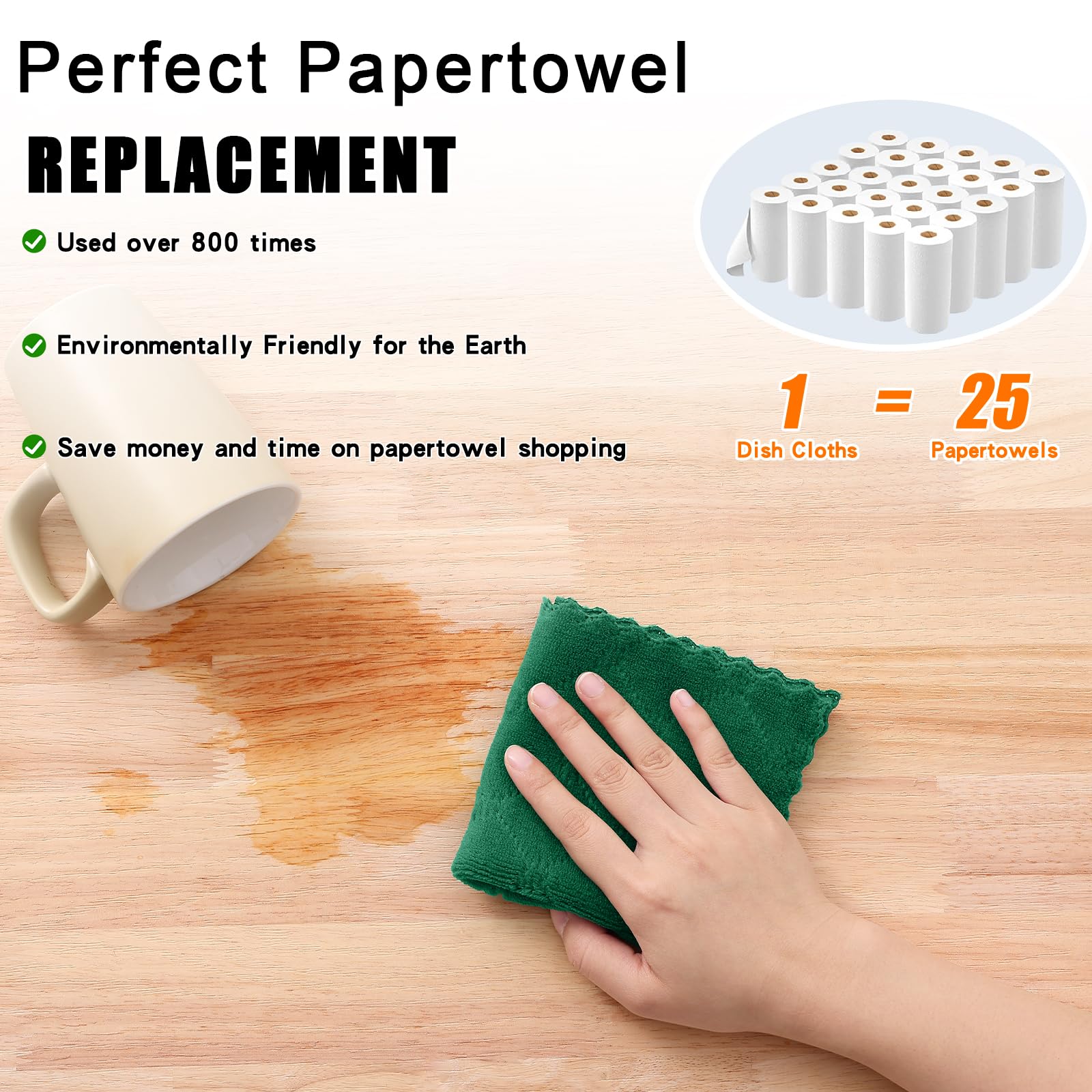 Homaxy dark green dish cloths in use for kitchen cleaning tasks.