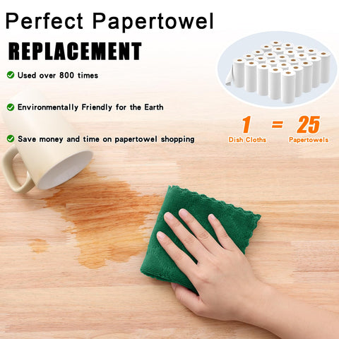 Homaxy dark green dish cloths in use for kitchen cleaning tasks.