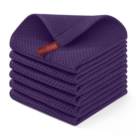 Homaxy waffle-weave dish cloths in eggplant color for gentle cookware drying