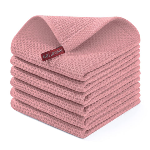 Homaxy dish cloths in waffle weave pack offer soft, absorbent texture for quick kitchen drying
