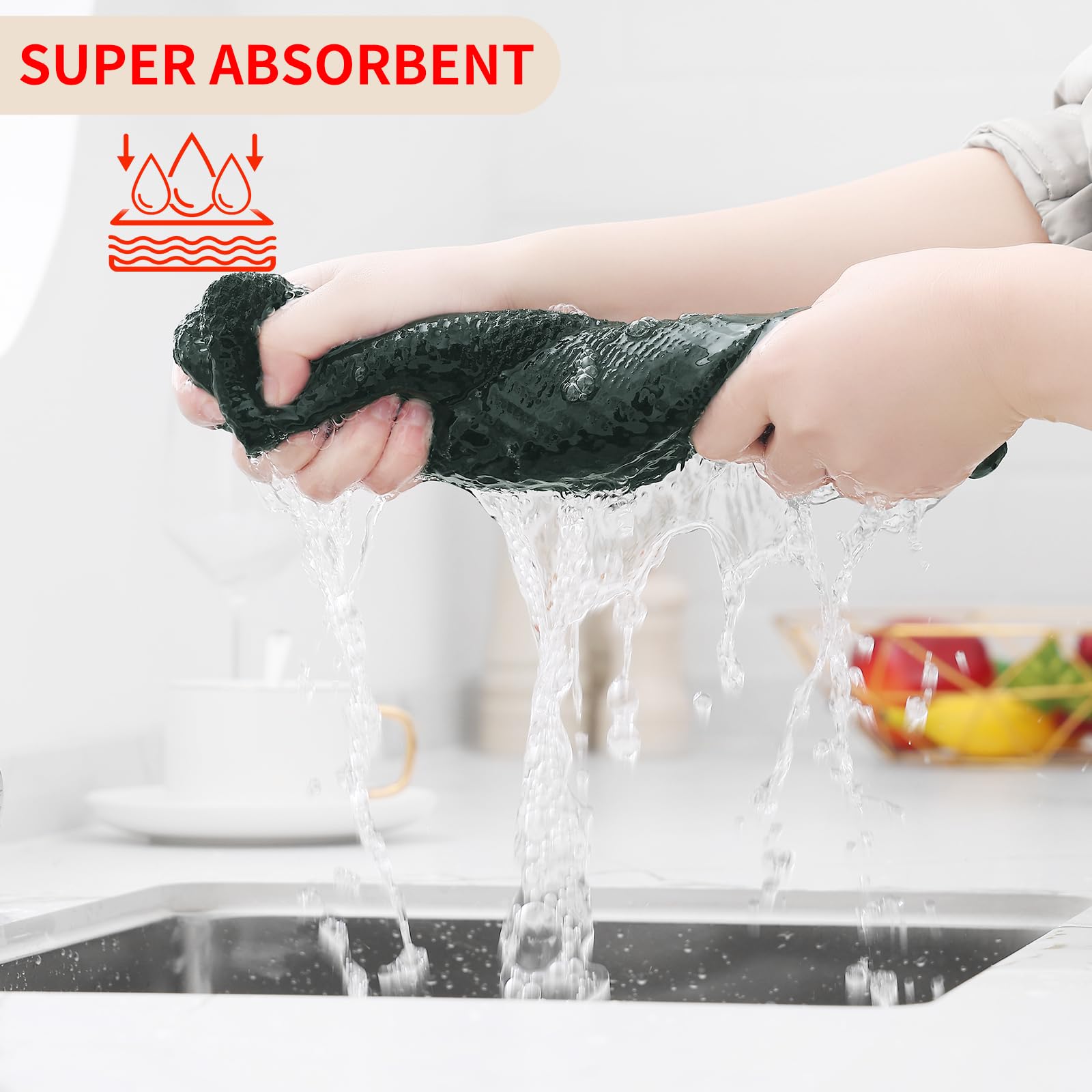 Homaxy dish towels four-pack shown in color options to coordinate kitchen decor.