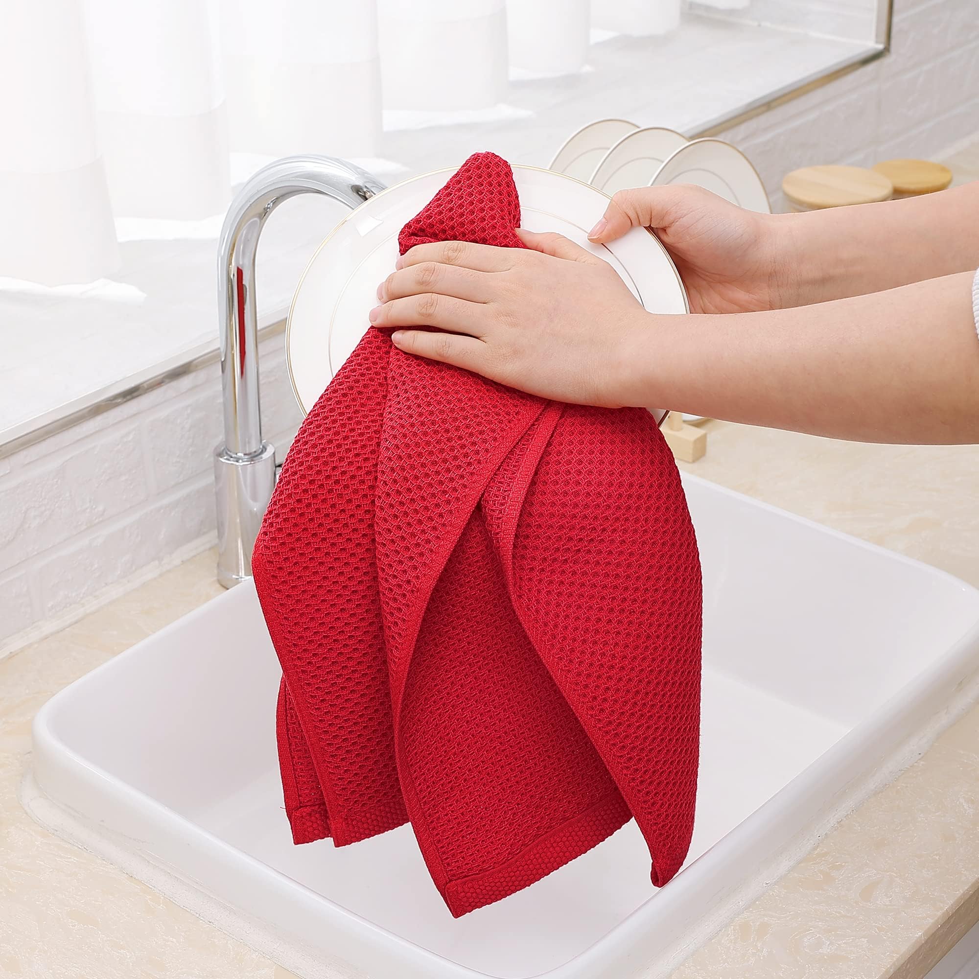 Homaxy waffle towels drying dishes quickly after washing