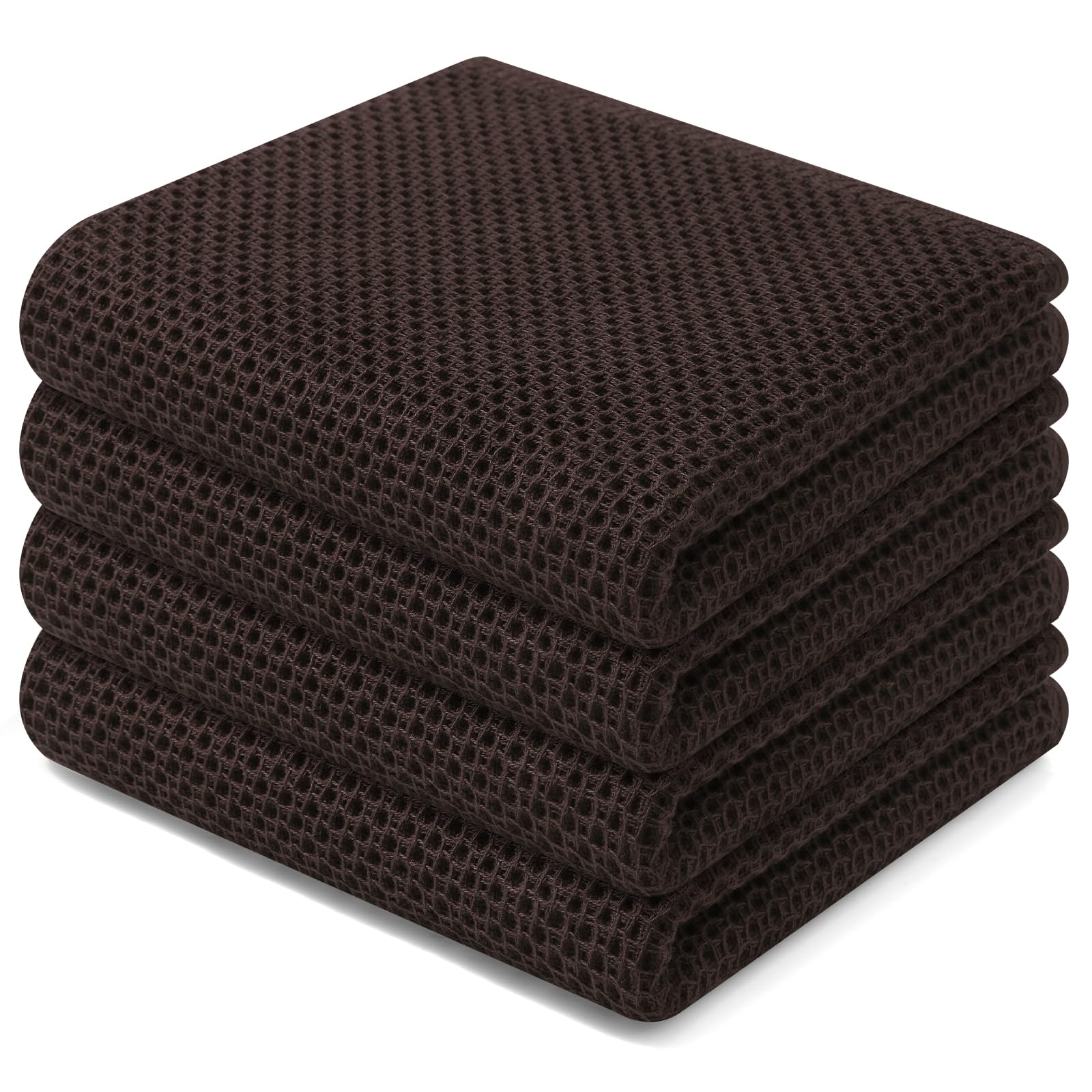 Homaxy dark brown waffle-weave dish towels showing fast drying and safe cookware contact
