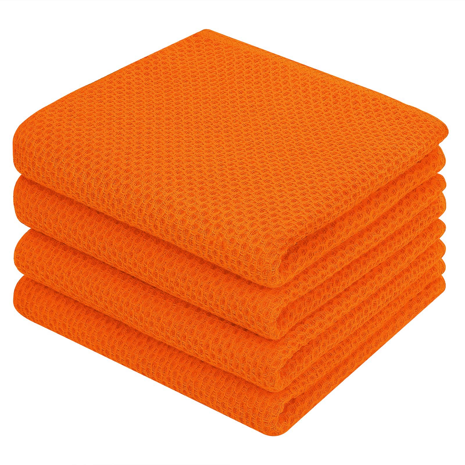 Homaxy orange waffle weave dish towels on counter for quick drying.