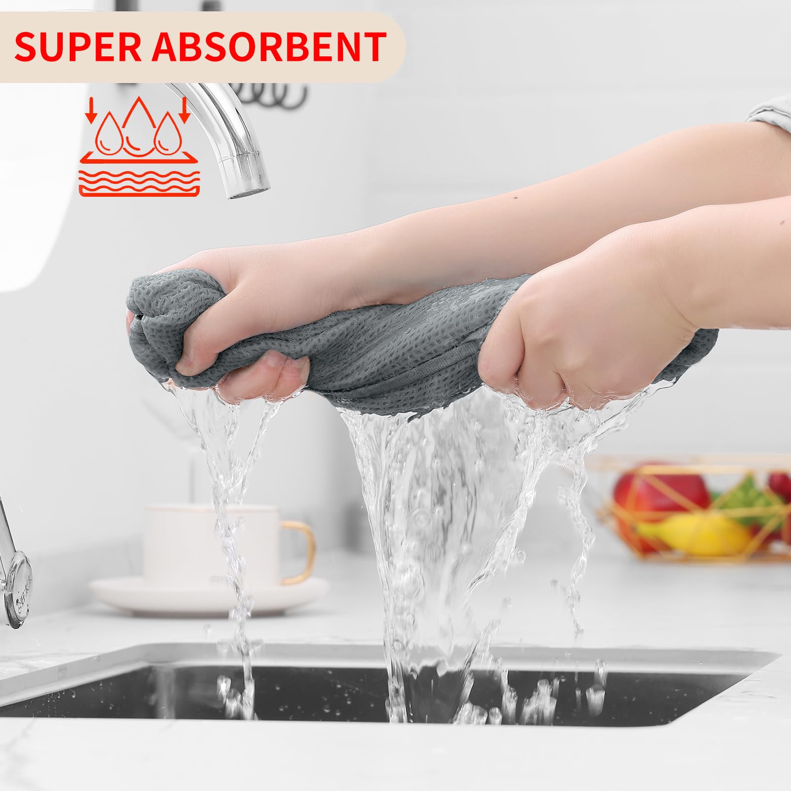 Homaxy 12x12 inch dishcloths in a grey pack for versatile kitchen use.