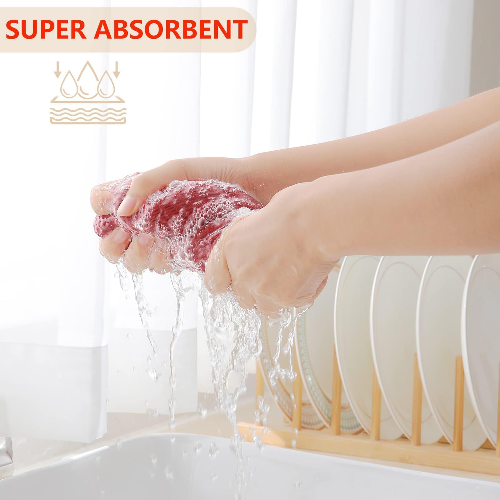 Homaxy dishcloth in use demonstrates quick drying after washing.