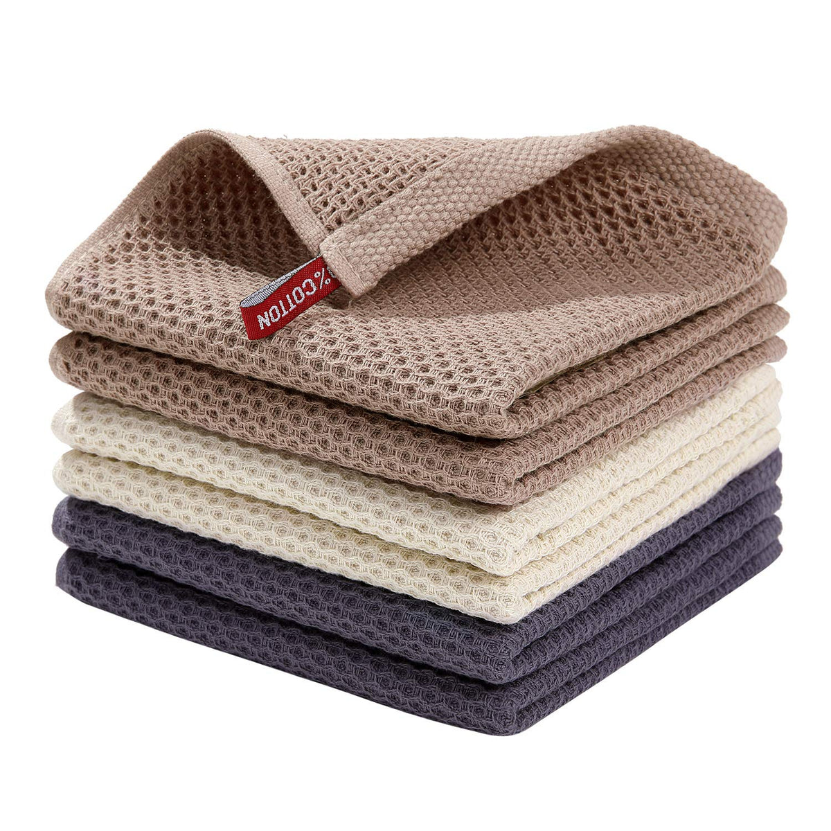 Homaxy dishcloth close-up shows a soft waffle weave for gentle dish drying.