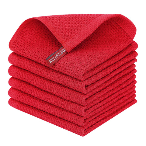 Homaxy waffle weave red dishcloths with soft, durable drying performance