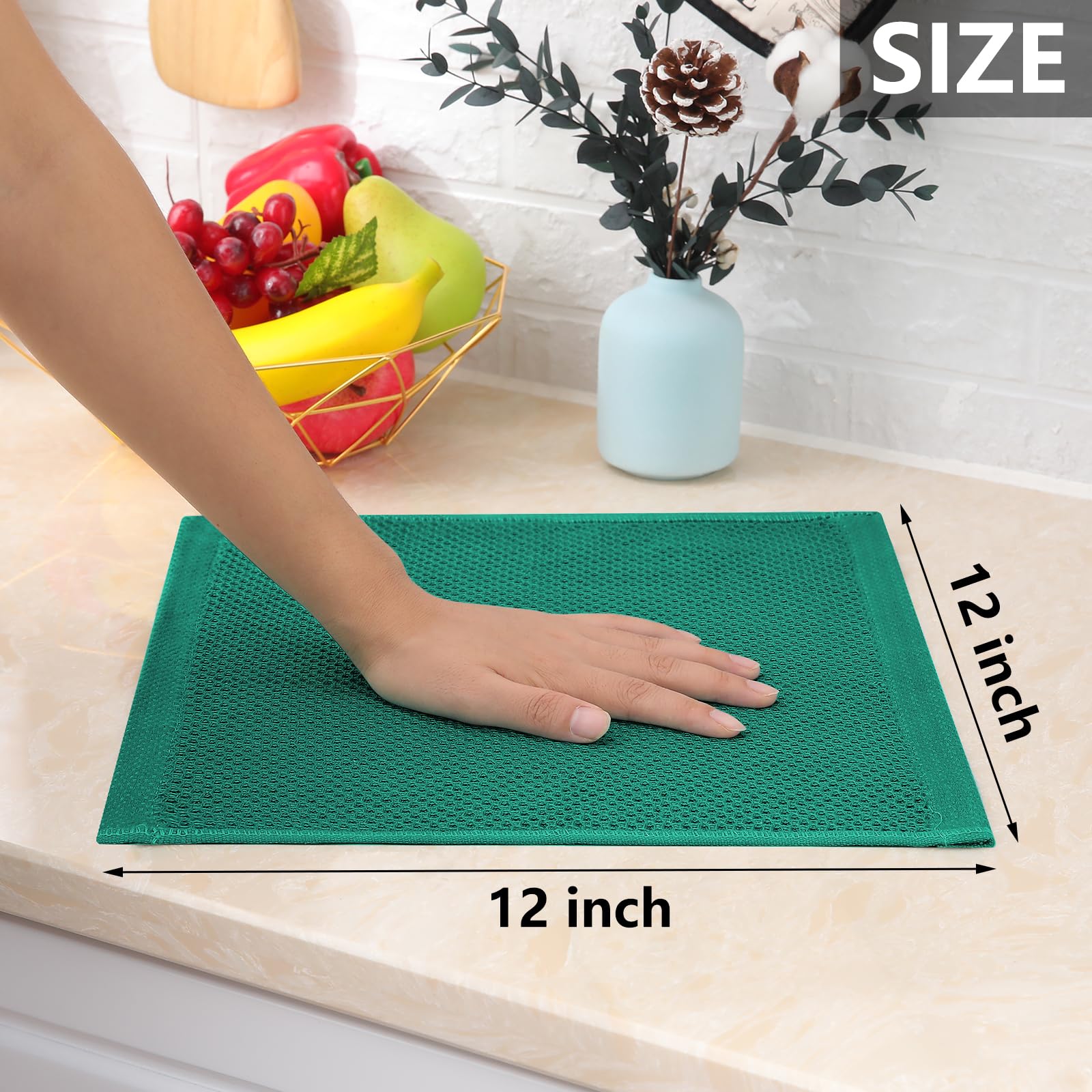 Homaxy dishcloths in dark green kitchen setting with coordinating decor