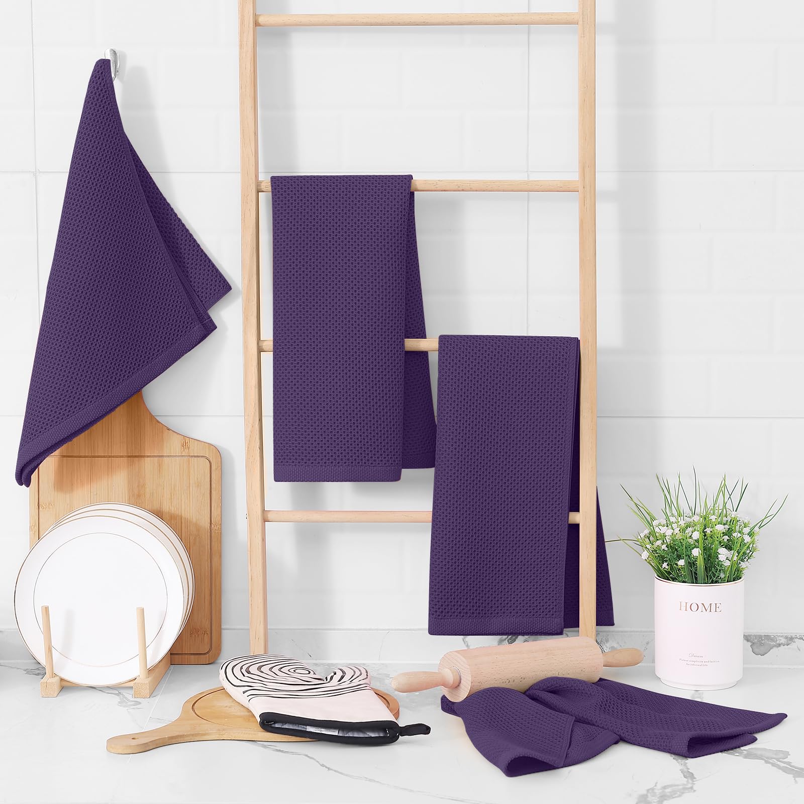 Homaxy eggplant towels in a four-pack for versatile use