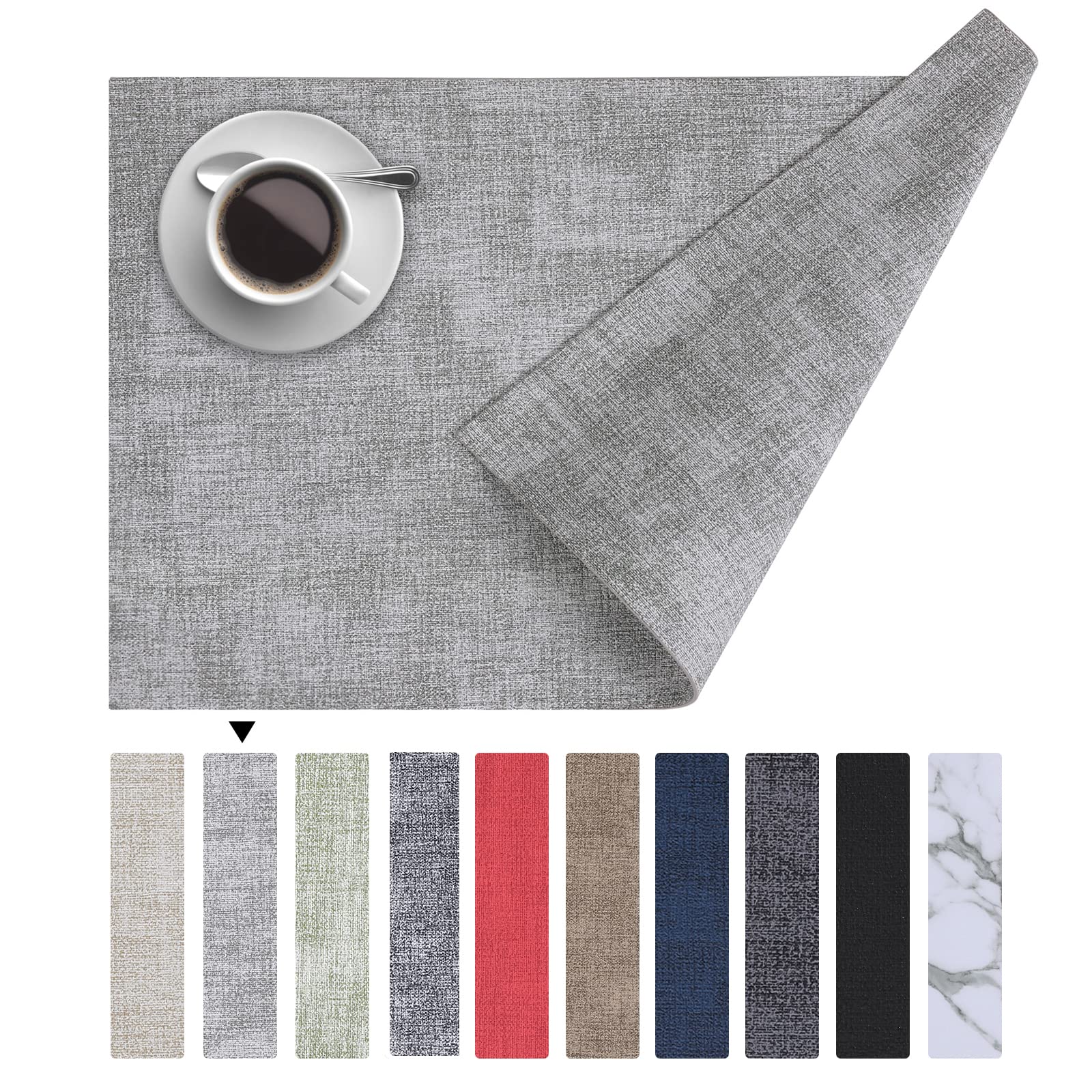 Homaxy faux leather placemats six-pack for durable table protection during meals.