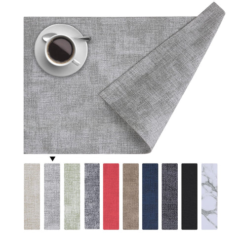 Homaxy faux leather placemats six-pack for durable table protection during meals.