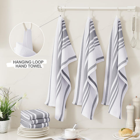 Homaxy kitchen towels with hanging loop for easy storage and drying.
